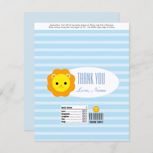 Candy Bar Wrapper Favor - blue lion (Front/Back)