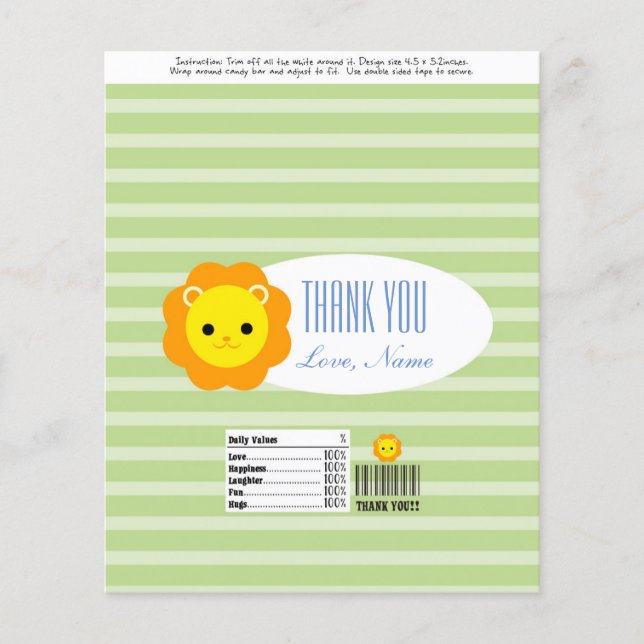 Candy Bar Wrapper Favor - green lion (Front)