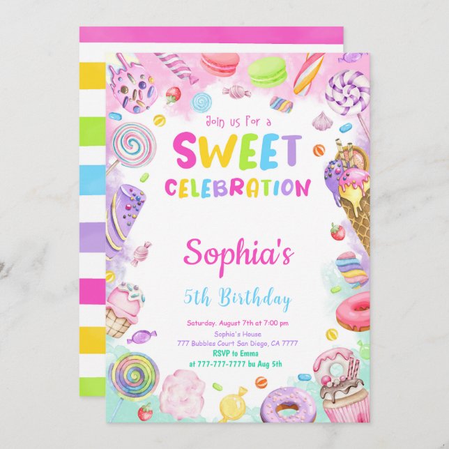 Candy Birthday Invitation (Front/Back)