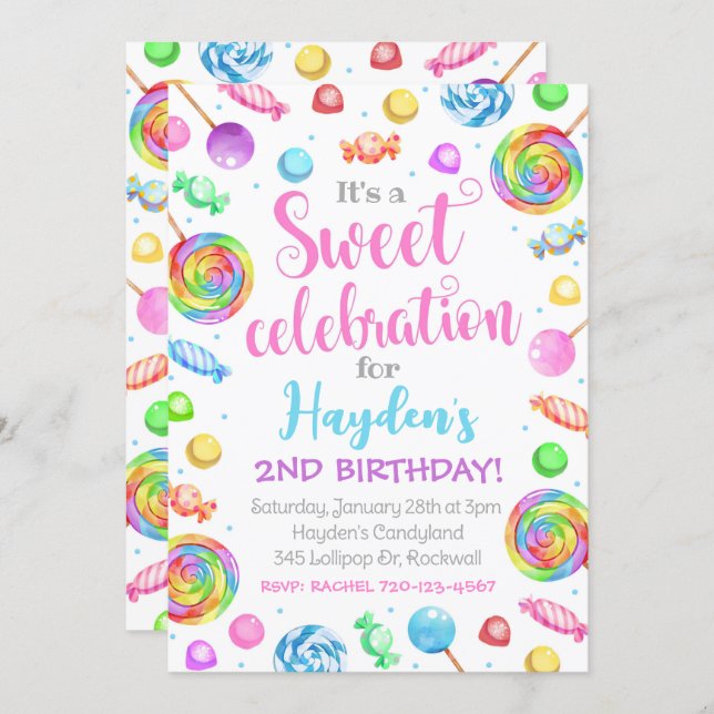 Candy Birthday Invitation, Candyland Invitation (Front/Back)