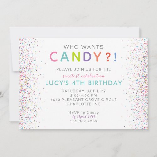 Candy Birthday Invitation Who Wants Candy Invitation