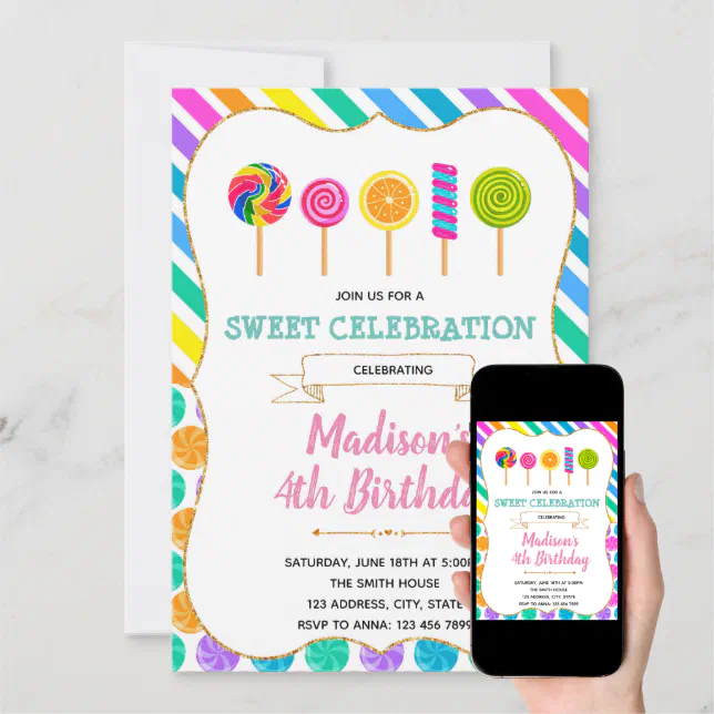 Candy birthday party invitation | Zazzle
