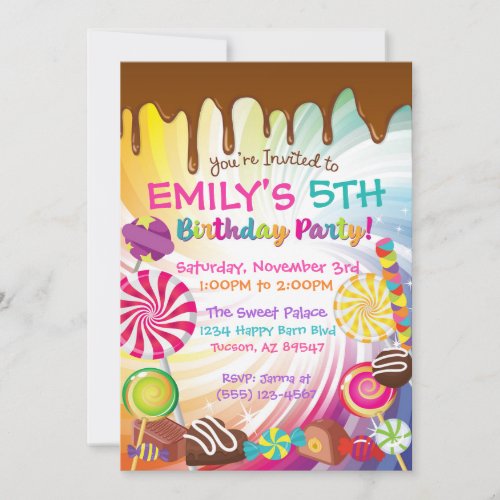 Candy Birthday Party Invitations Sweets Lollipops