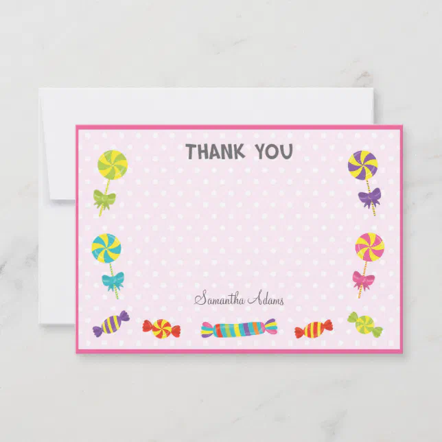 Candy Birthday Thank You Card (Pink) | Zazzle