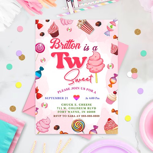 Candy Birthday Two Sweet Party Invitation