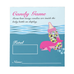 Candy Bottle Guessing Game, M&M, Whale Baby Shower Notepad