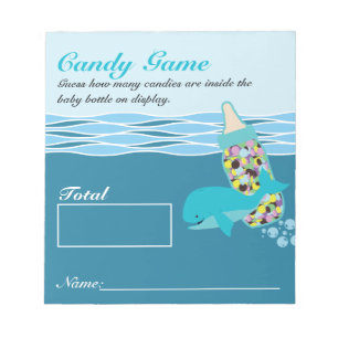 Candy Bottle Guessing Game, M&M, Whale Baby Shower Notepad