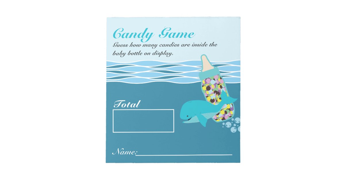 Candy Bottle Guessing Game M M Whale Baby Shower Notepad