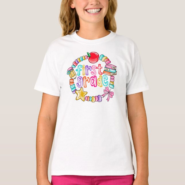 Candy Bracelet Colorful First Grade T-Shirt (Front)