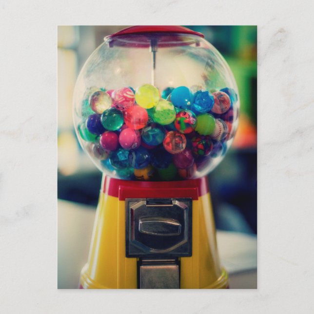 Candy bubblegum toy machine retro postcard (Front)