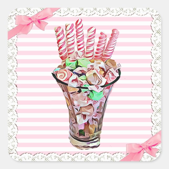 Candy Buffet Pink Bow Whimsical Stickers (Front)
