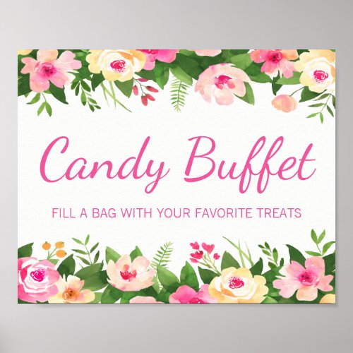 Candy Buffet Pink Floral Baby Shower Sign