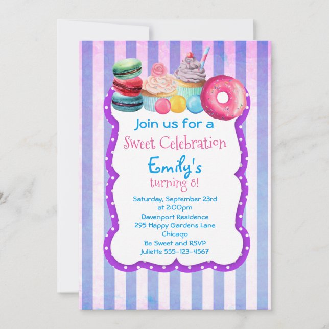 Candy Cake And Pastry Sweet Birthday Party Invite (Front)
