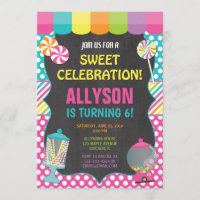 Candy candyland rainbow birthday party girl invitation