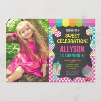 Candy candyland rainbow birthday party photo invitation