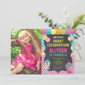 Candy candyland rainbow birthday party photo invitation (Standing Front)