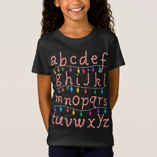 Candy Cane Alphabet Christmas Lights Teacher Schoo T-Shirt (Front)