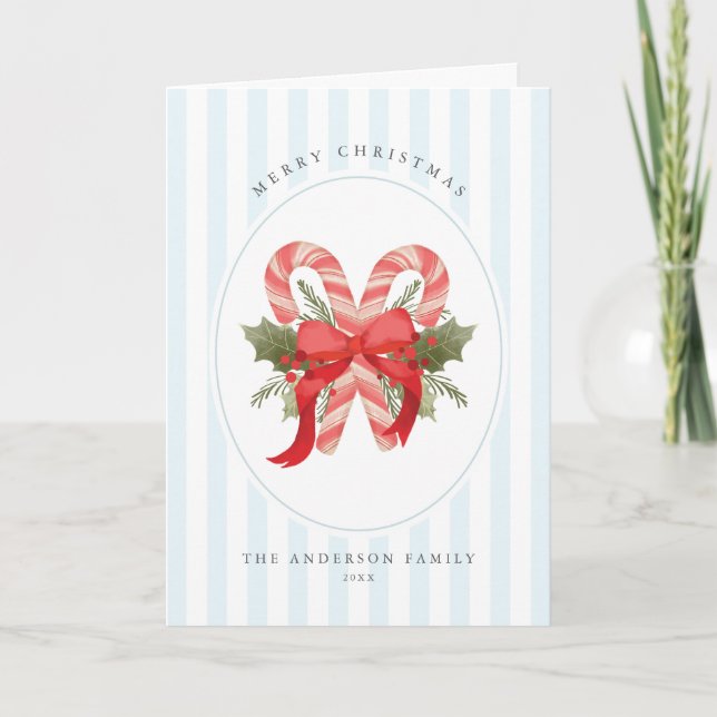 Candy cane and bow Folded Holiday Card (Front)