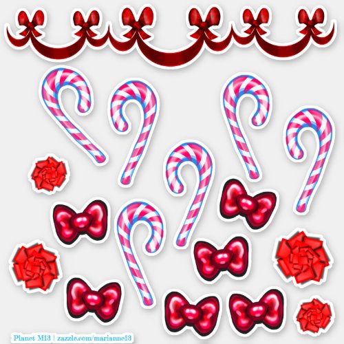 Candy Cane And Bow Sticker Set
