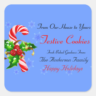 Candy Cane and Holly Holiday Food Square Sticker