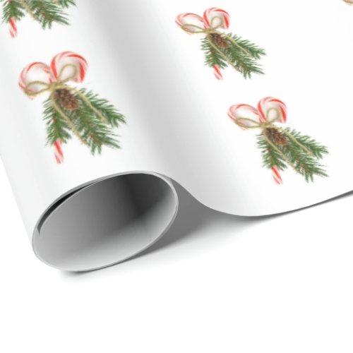 Candy Cane and Pine Bouquet Wrapping Paper