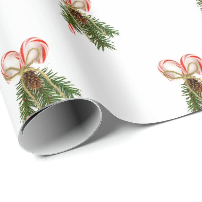 Candy Cane and Pine Bouquet Wrapping Paper (Roll Corner)
