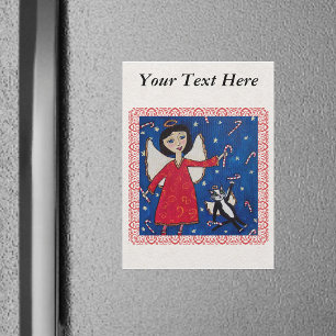 Candy Cane Angel Cat Christmas Folk Art