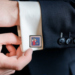 Candy Cane Angel Cat Christmas Folk Art Gunmetal Finish Cufflinks