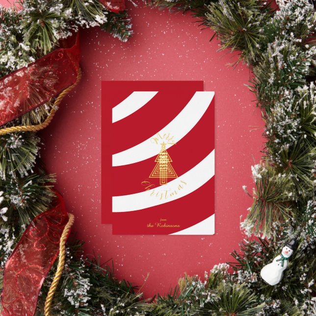 Candy Cane Art Deco Merry Christmas Tree Foil Holiday Card (Insitu)