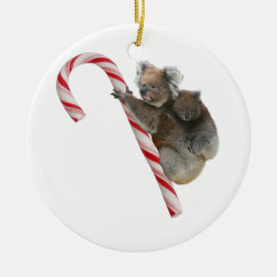 Candy Cane Australian Koala Bears Ceramic Ornament
