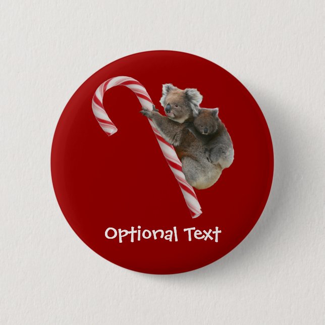 Candy Cane Australian Koala Bears Pinback Button (Front)