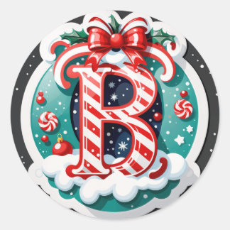 Candy Cane B Monogram Classic Round Sticker