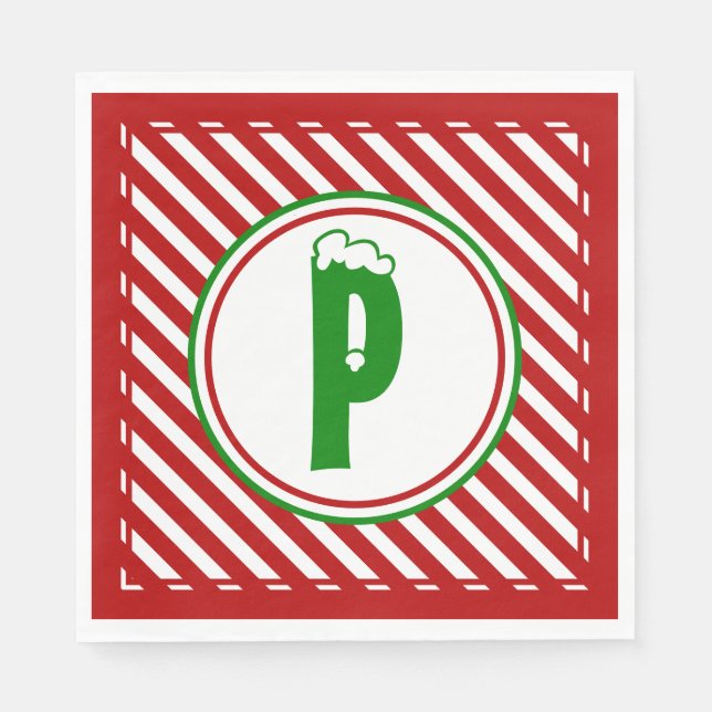 Candy Cane Basics Red/White Monogram  Napkins (Front)