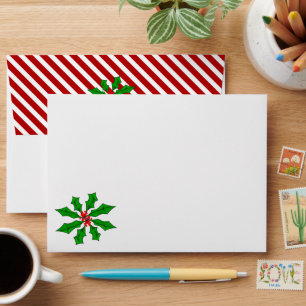 Candy Cane Basics Red & White Stripes & Holly  Envelope