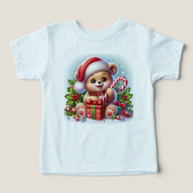 Candy Cane Bear" – Adorable Baby Bear Christmas To Toddler T-shirt (Design Front)