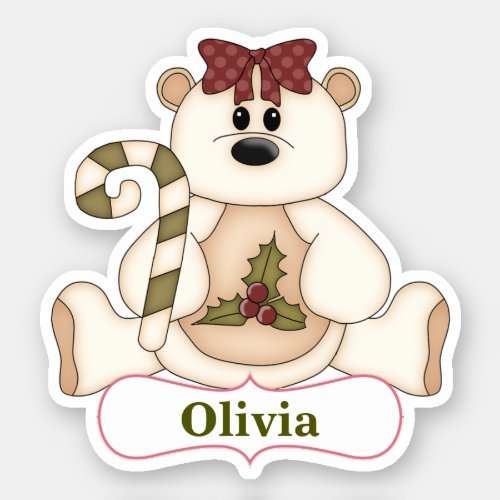 Candy Cane Bear Christmas Contour Sticker