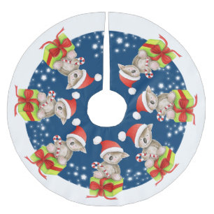 Candy cane bear on festive gift tree shirt brushed polyester tree skirt