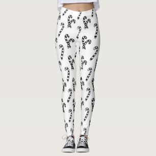 Candy Cane Black and White Pattern Leggings