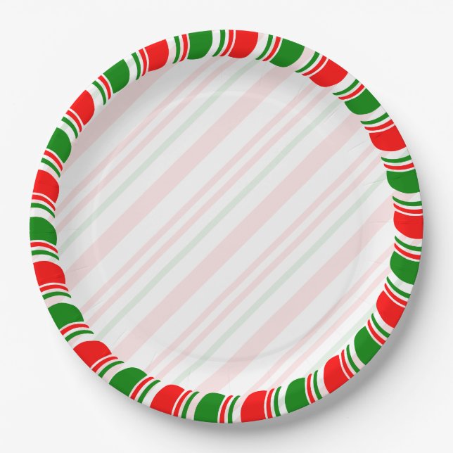 Candy Cane Border Christmas Blank Custom  Paper Plates (Front)
