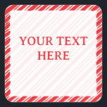 Candy Cane Border Christmas Decor Custom Text Square Sticker<br><div class="desc">Candy cane pattern border. Christmas themed stickers in red and white.
Hand-drawn style design.
Edit text or add handwritten message for customization.</div>