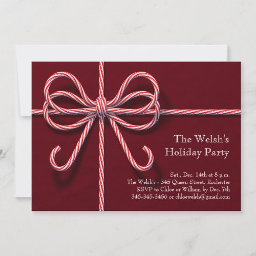 Candy Cane Bow Holiday Party Invitation