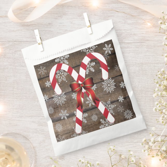 Candy Cane Bow Snowflakes Favor Bag (Clipped)
