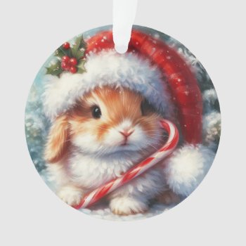 Candy Cane Bunny Rabbit  Christmas Ornament by YellowSnail at Zazzle