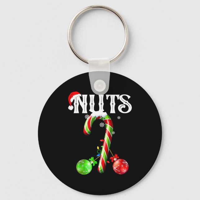 Candy Cane Chest Nuts Couples Funny Chestnuts Xmas Keychain (Front)