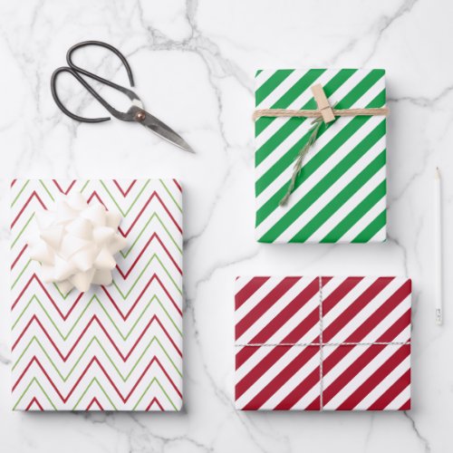 Candy Cane Chevron and Stripes Pattern Wrapping Paper Sheets