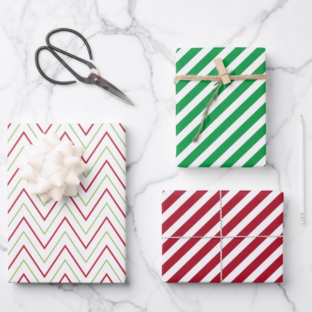 Candy Cane Chevron and Stripes Pattern Wrapping Paper Sheets (Front)