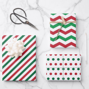 Candy Cane Chevron Stripes & Polka Dots Pattern Wrapping Paper Sheets
