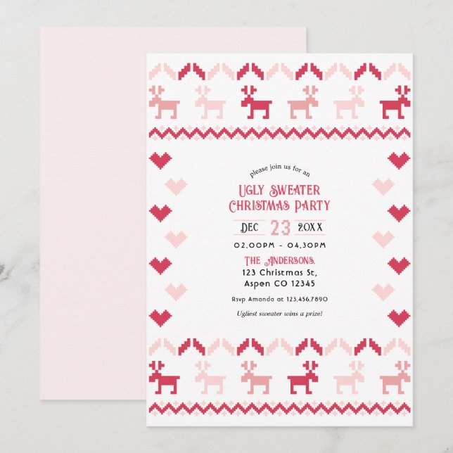 Candy Cane Chic Ugly Sweater Christmas Party Invitation (Front/Back)