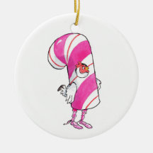 Candy Cane chicken Ceramic Christmas Ornament