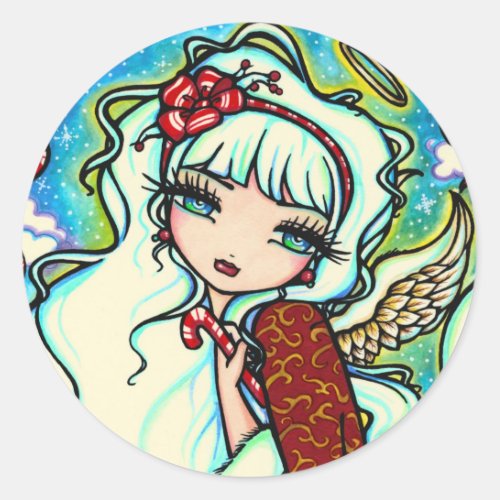 Candy Cane Christmas Angel by Hannah Lynn Classic Round Sticker